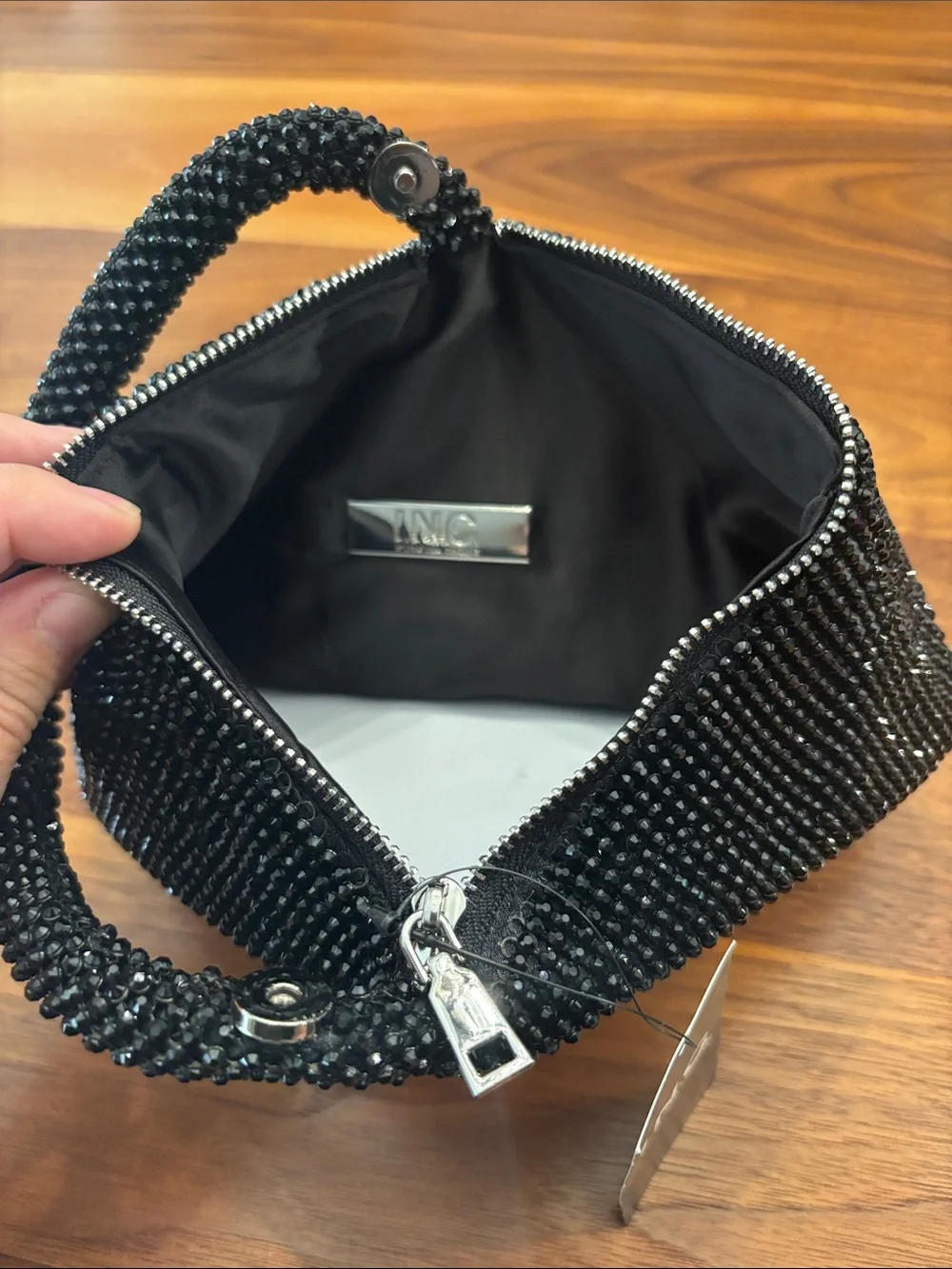 NWT New I.N.C. International Concepts Black Doris Sparkle Mesh Pouch Purse